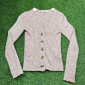 Madewell XXS Ribbed Knit Button Front Cardigan Sweater Pink Blue Womens